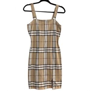 Just Polly New York Plaid Bodycon Dress Split Hem Spaghetti Straps Small